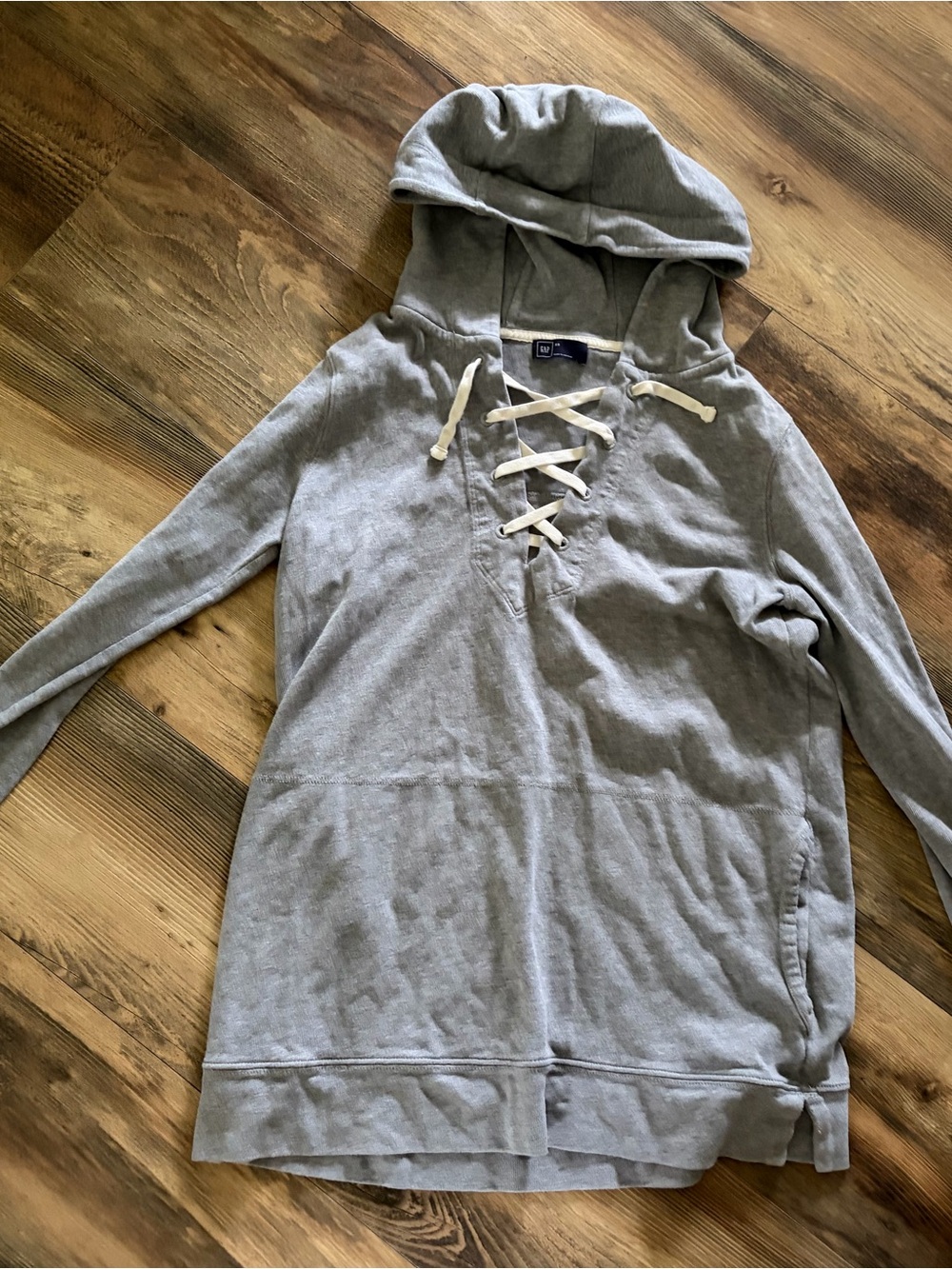 GAP Gray Lace-Up Hoodie Sweatshirt